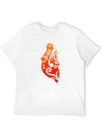 Camiseta Negra con Diseño Tribal Naranja