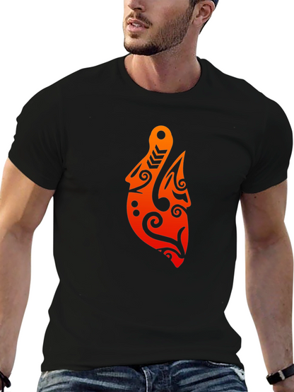 Camiseta Negra con Diseño Tribal Naranja
