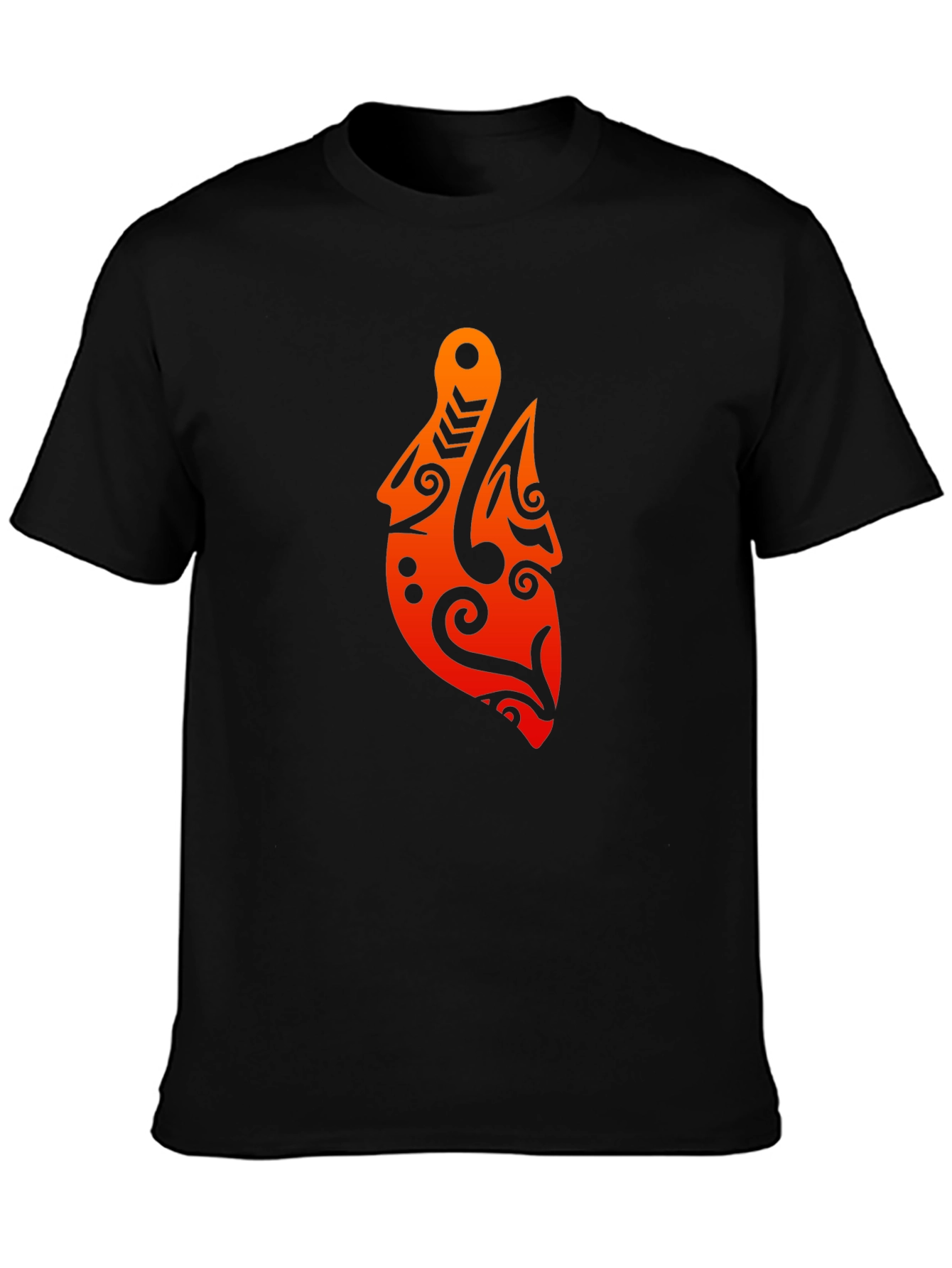 Camiseta Negra con Diseño Tribal Naranja