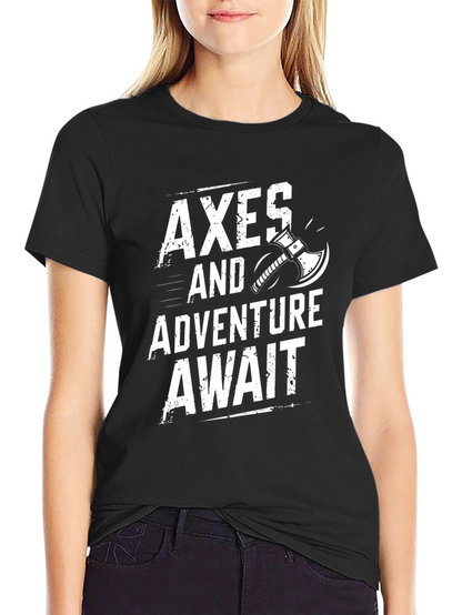 Camiseta Negra Axes and Adventure Await para Aventura