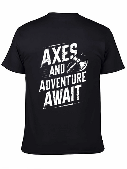Camiseta Negra Axes and Adventure Await para Aventura