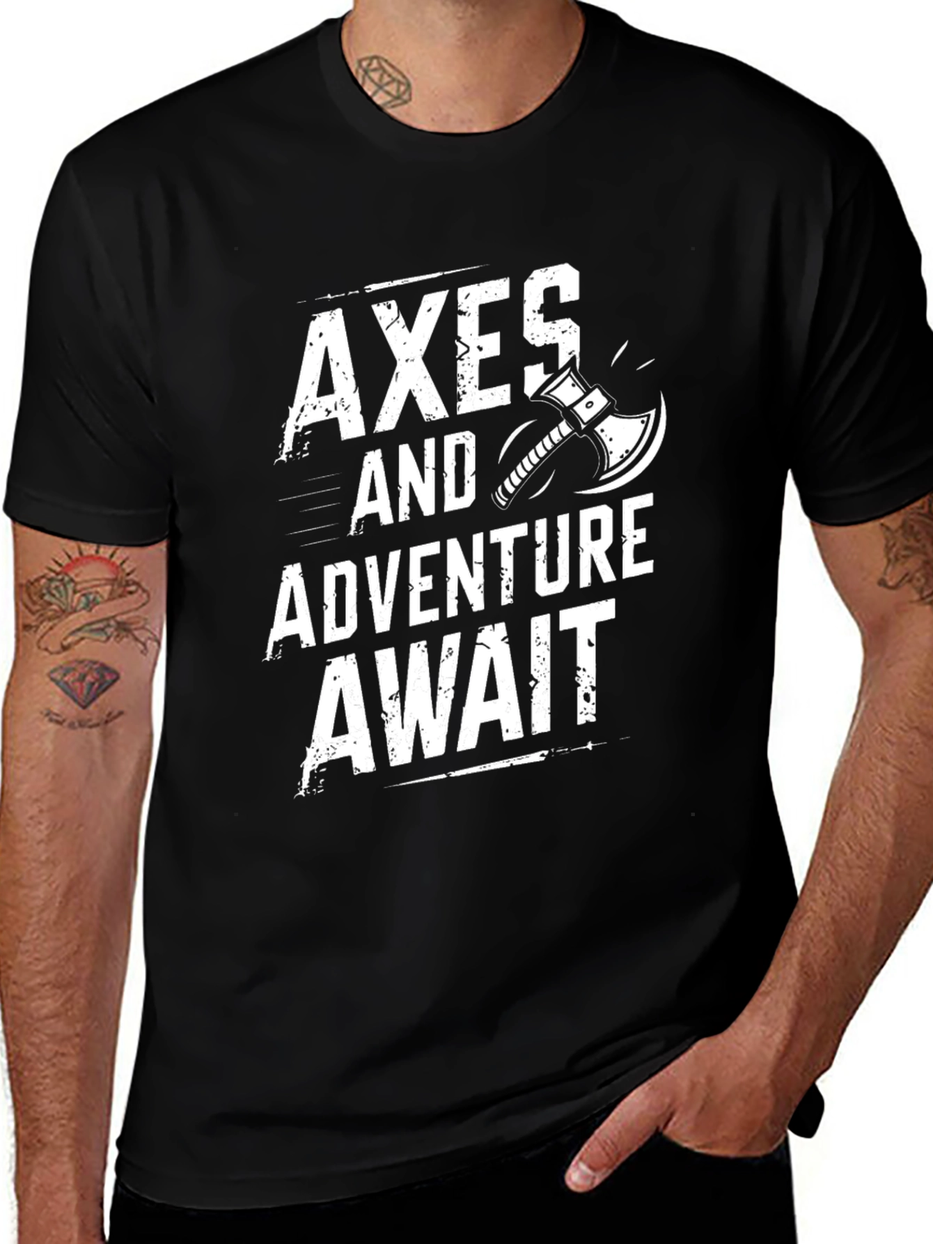 Camiseta Negra Axes and Adventure Await para Aventura