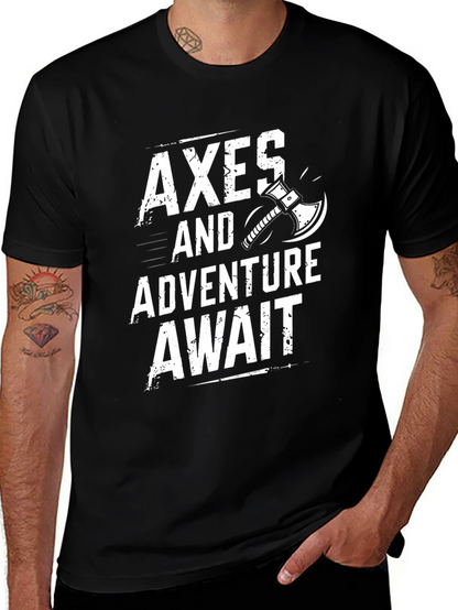 Camiseta Negra Axes and Adventure Await para Aventura