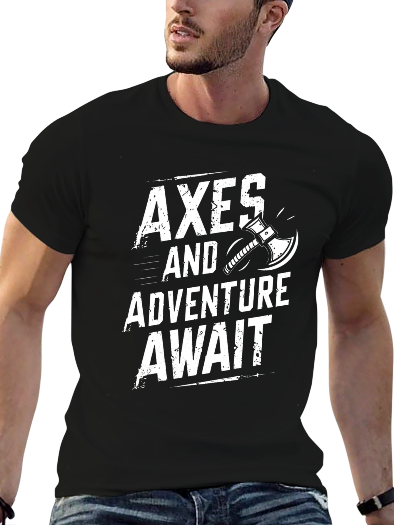 Camiseta Negra Axes and Adventure Await para Aventura
