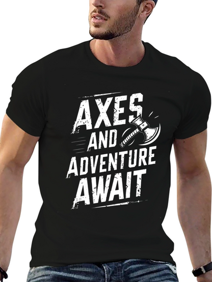 Camiseta Negra Axes and Adventure Await para Aventura