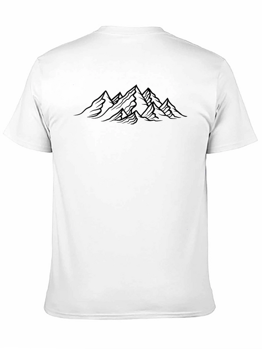 Camiseta Negra Montañas Minimalistas Hombre Casual