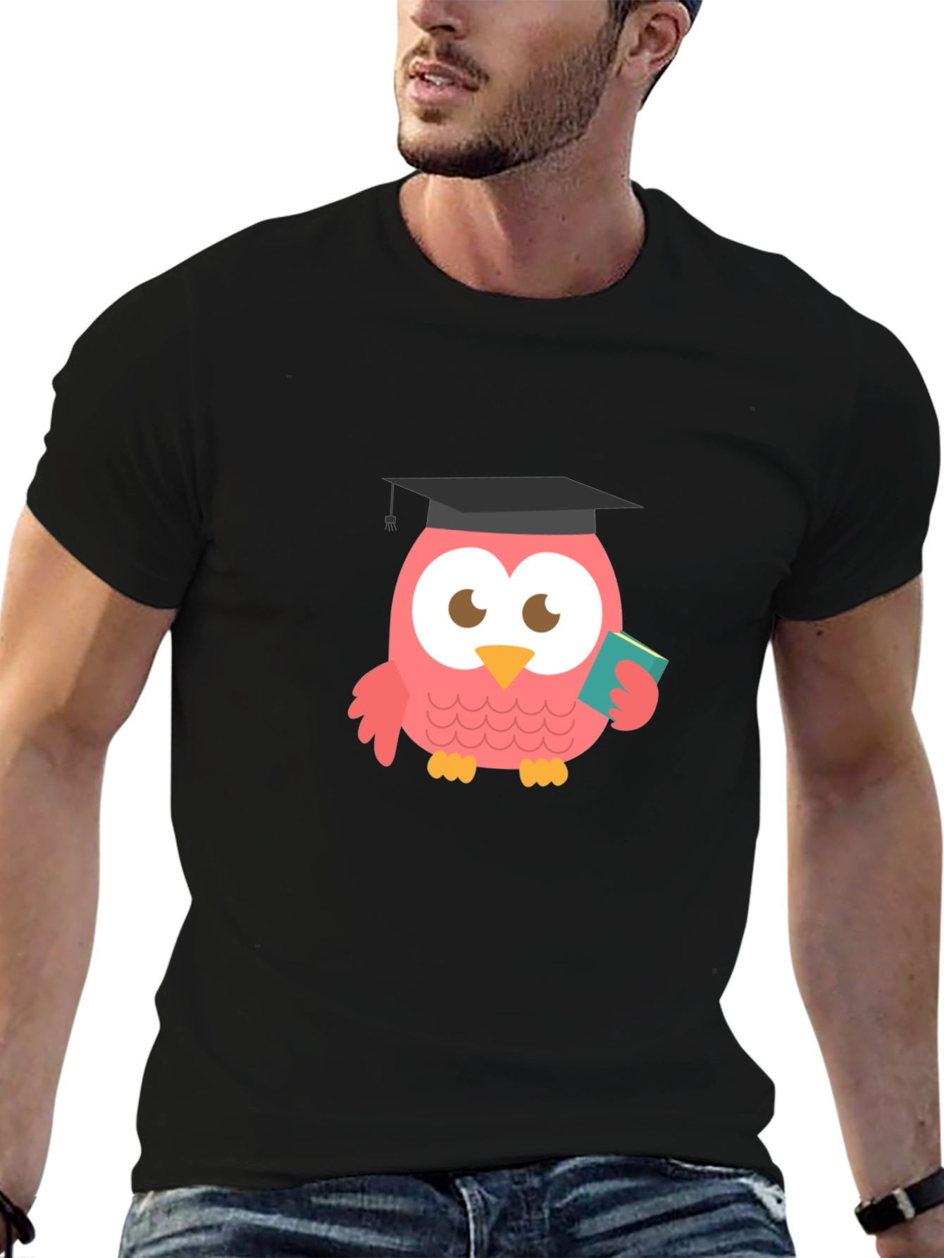 Camiseta Negra con Búho Graduado