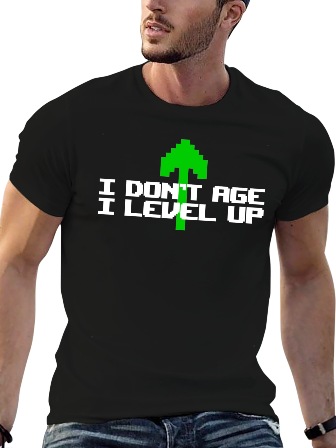 Camiseta Hombre Negra con Diseño Gamer Level Up