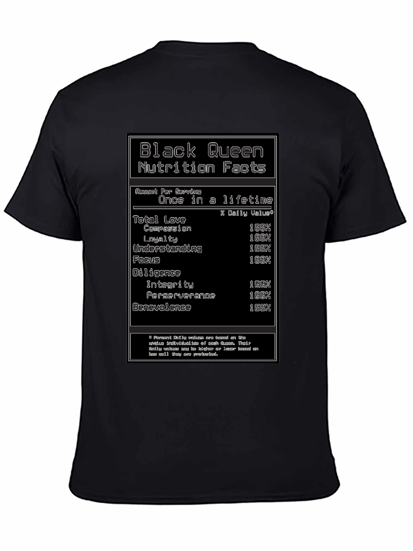 Camiseta Negra Black Queen Nutrition Facts