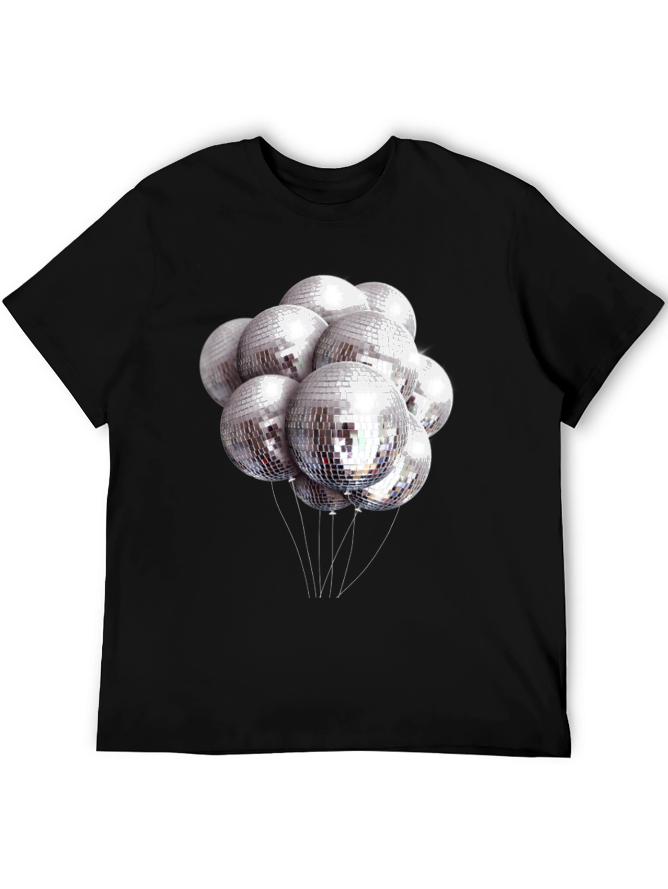 Camiseta Negra con Estampado de Bolas de Discoteca