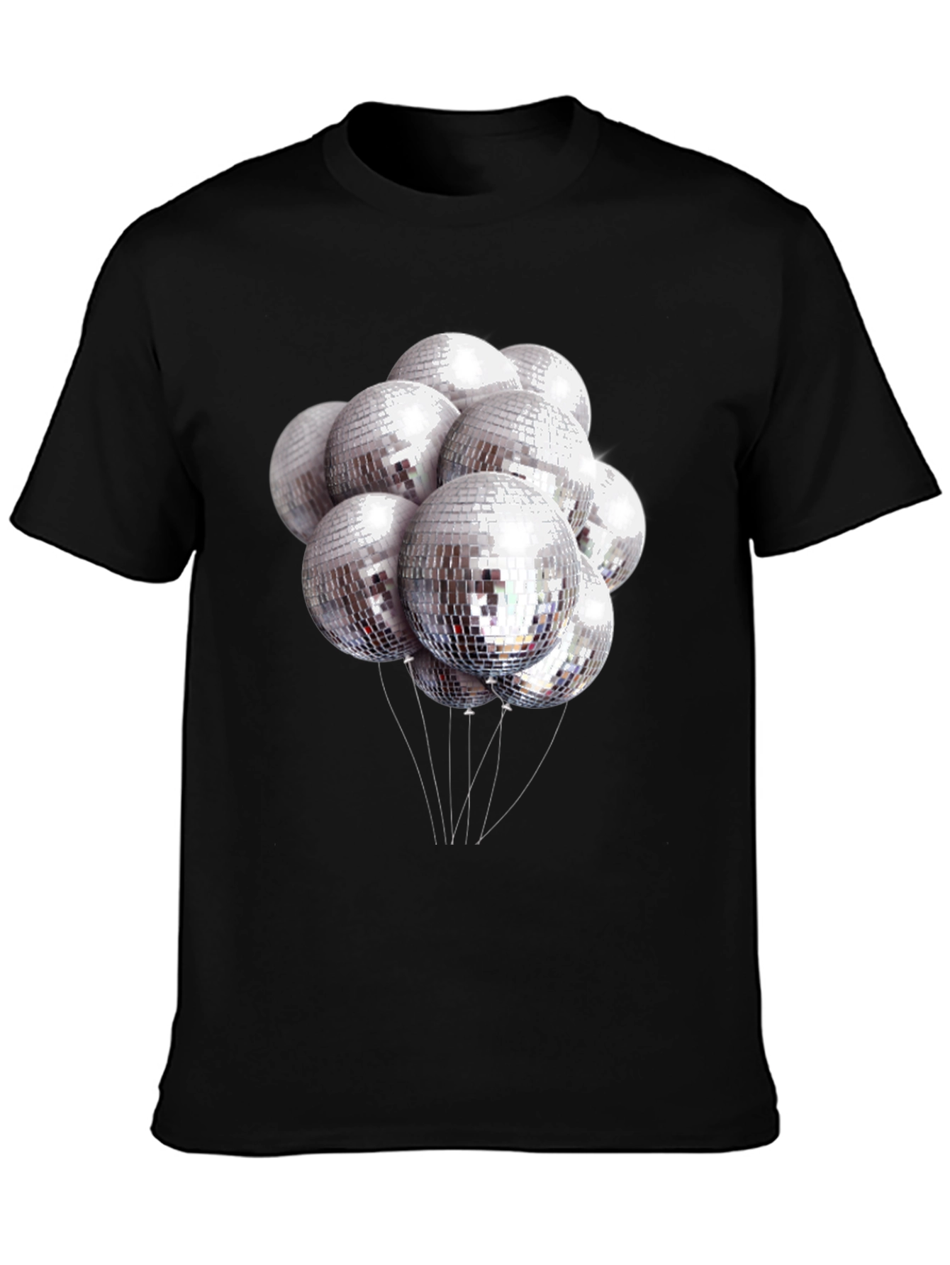Camiseta Negra con Estampado de Bolas de Discoteca