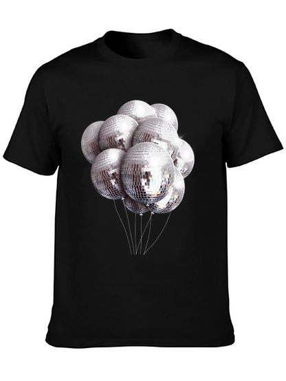 Camiseta Negra con Estampado de Bolas de Discoteca