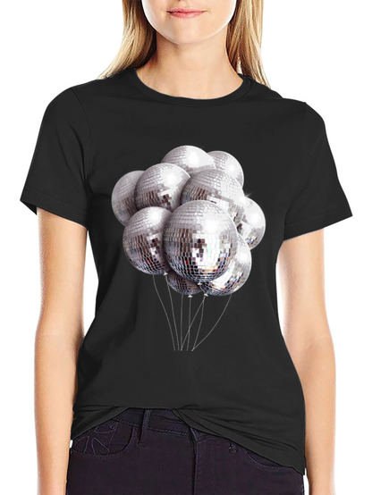Camiseta Negra con Estampado de Bolas de Discoteca