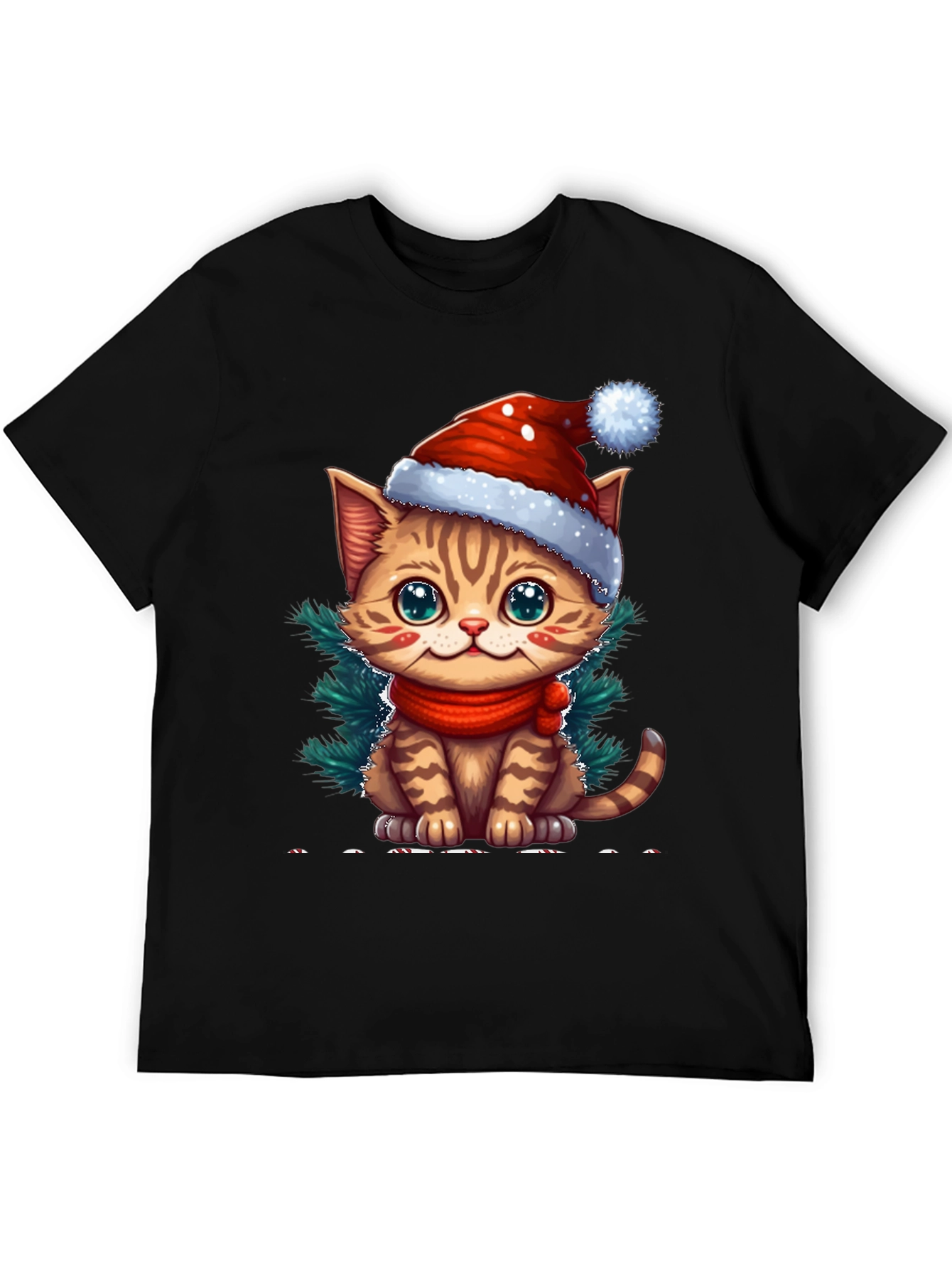 Camiseta Negra con Gato Navideño
