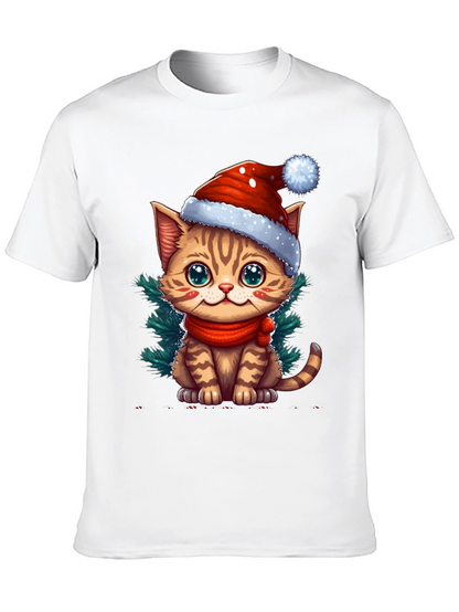 Camiseta Negra con Gato Navideño