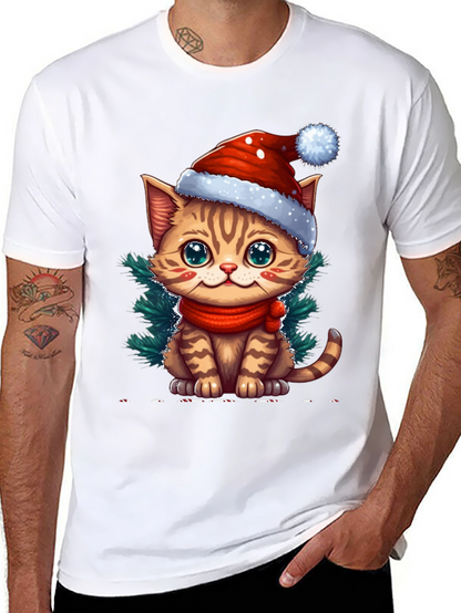 Camiseta Negra con Gato Navideño