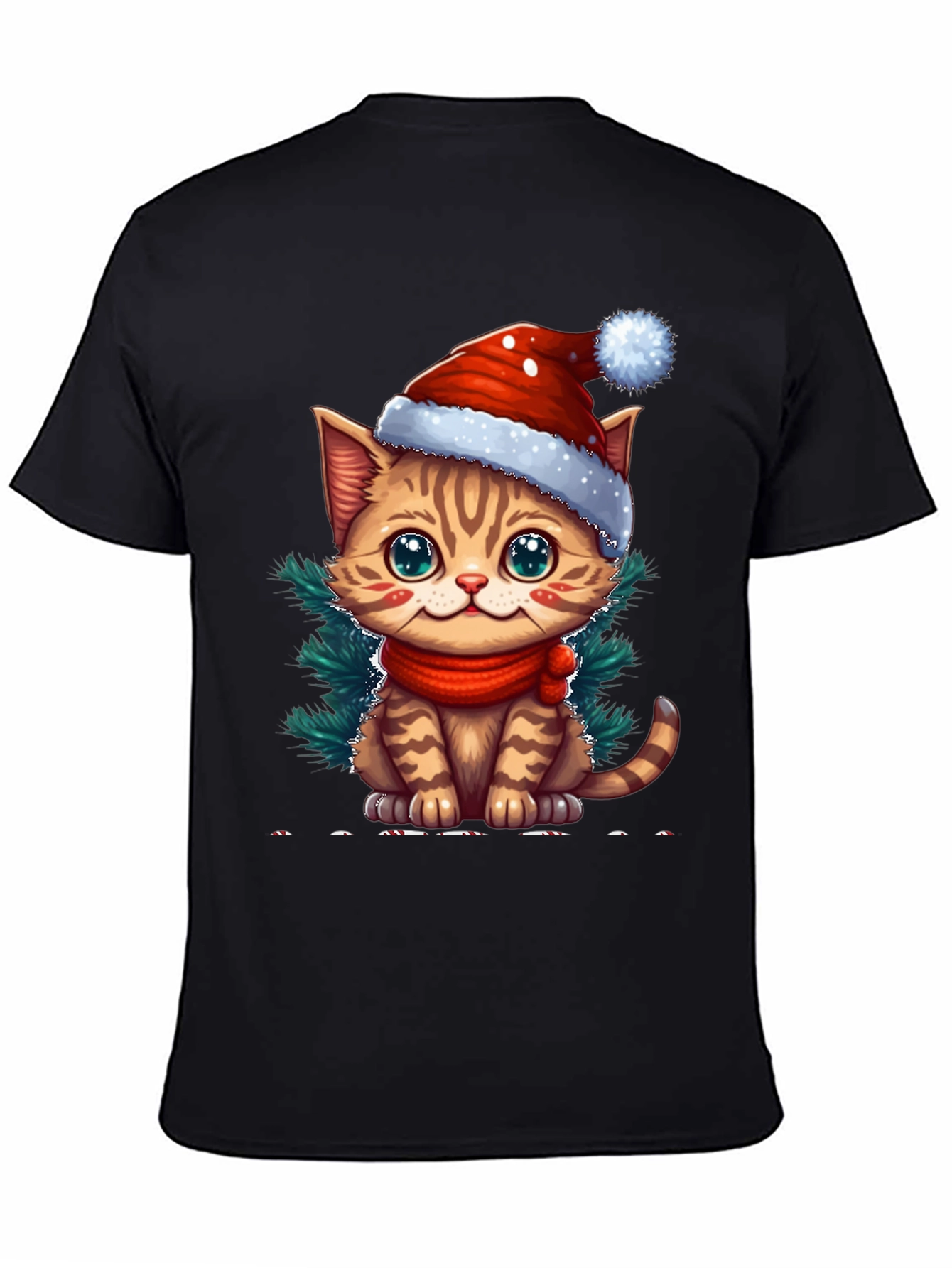 Camiseta Negra con Gato Navideño