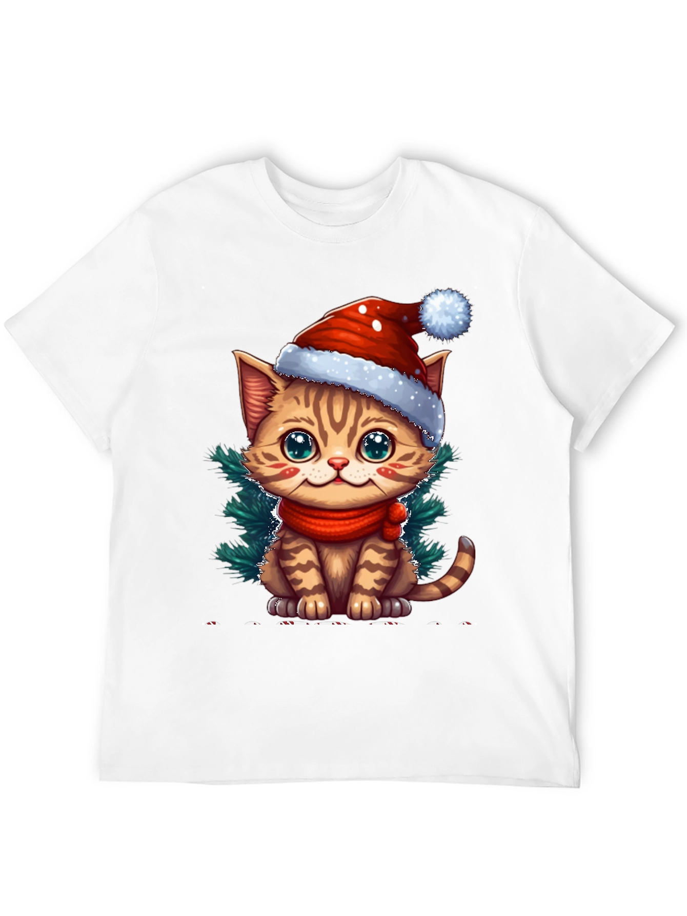 Camiseta Negra con Gato Navideño