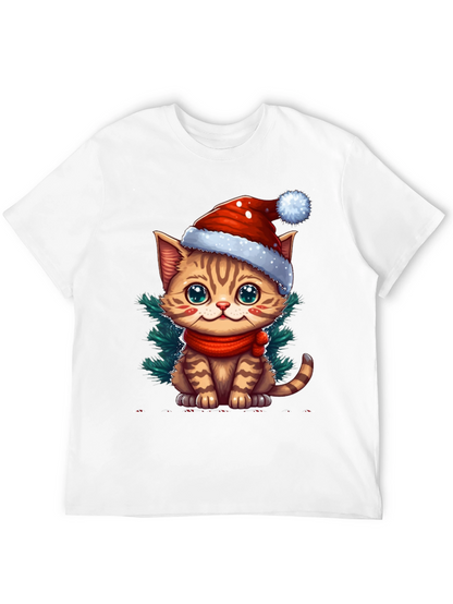 Camiseta Negra con Gato Navideño