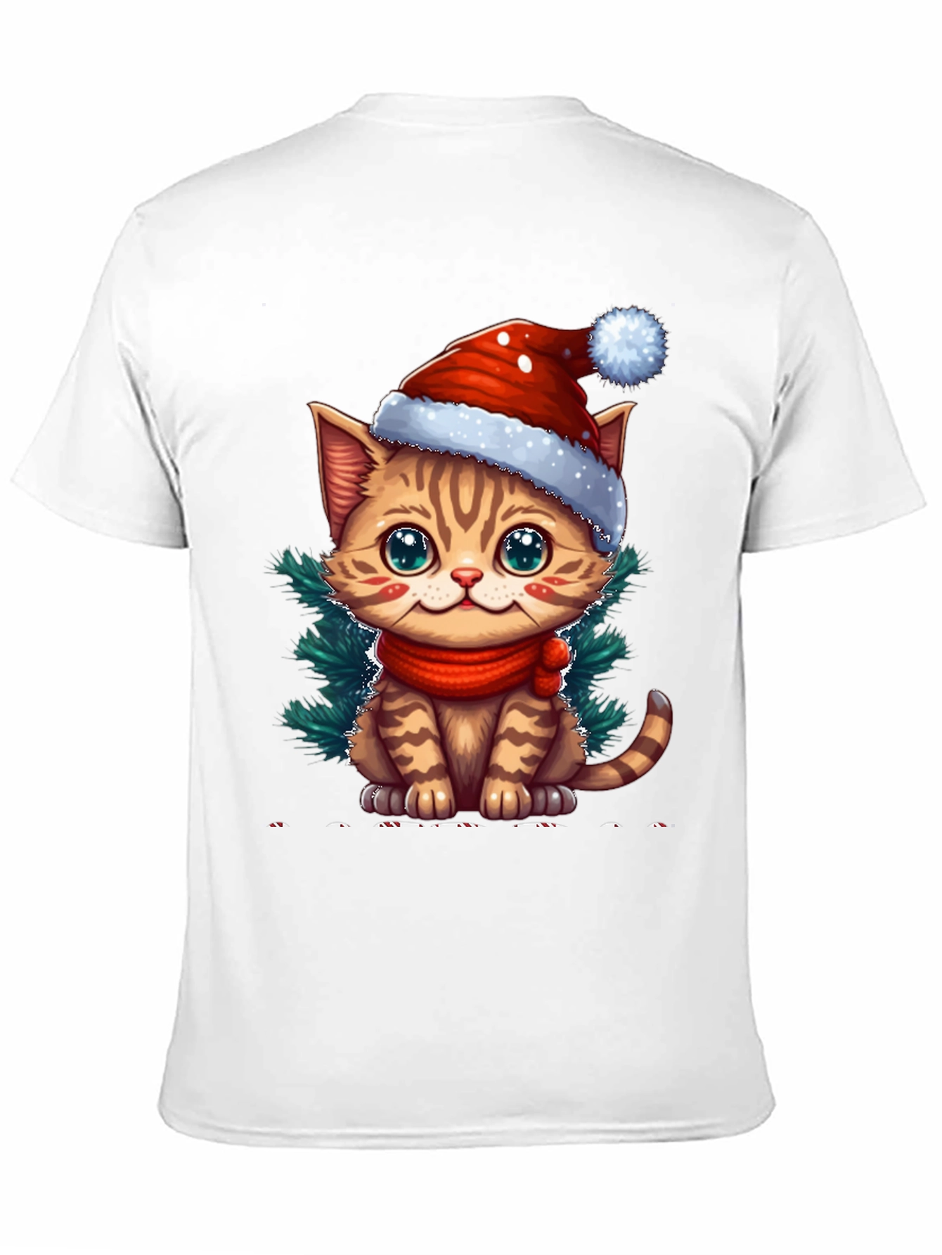 Camiseta Negra con Gato Navideño