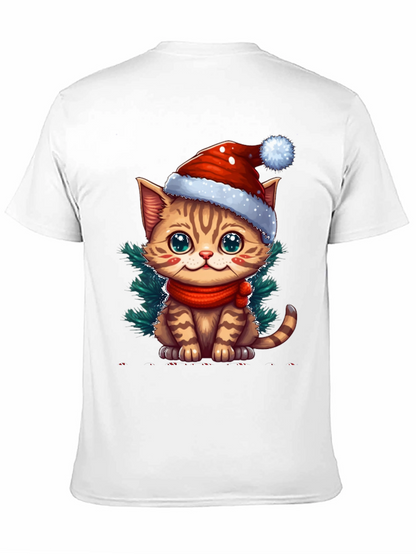 Camiseta Negra con Gato Navideño