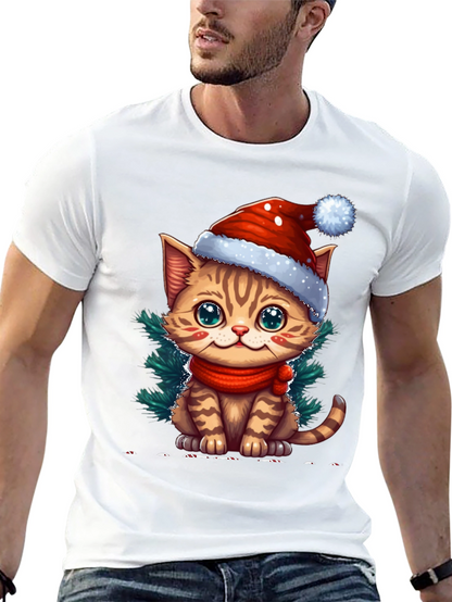 Camiseta Negra con Gato Navideño