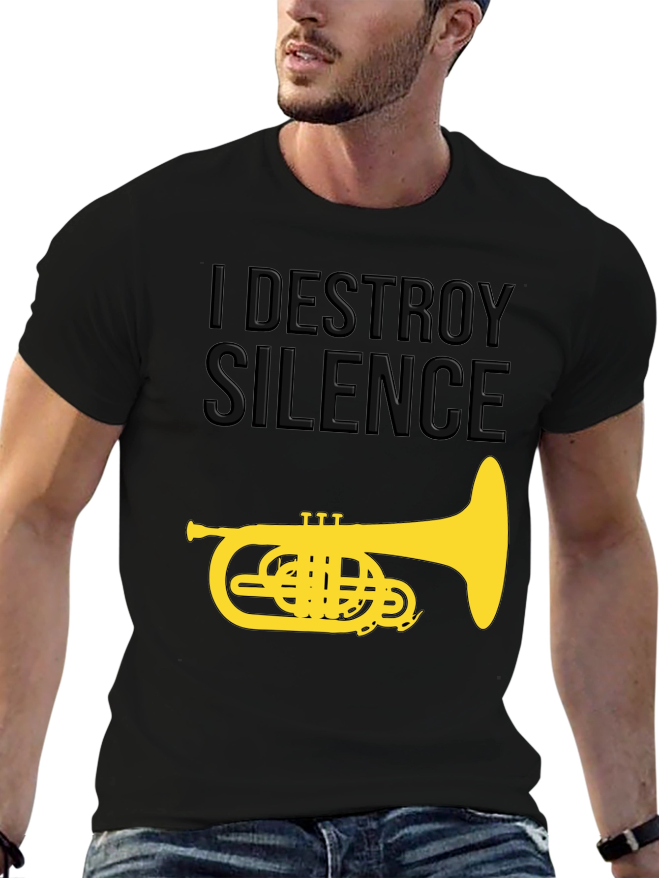 Camiseta Negra I Destroy Silence con Tuba Dorada