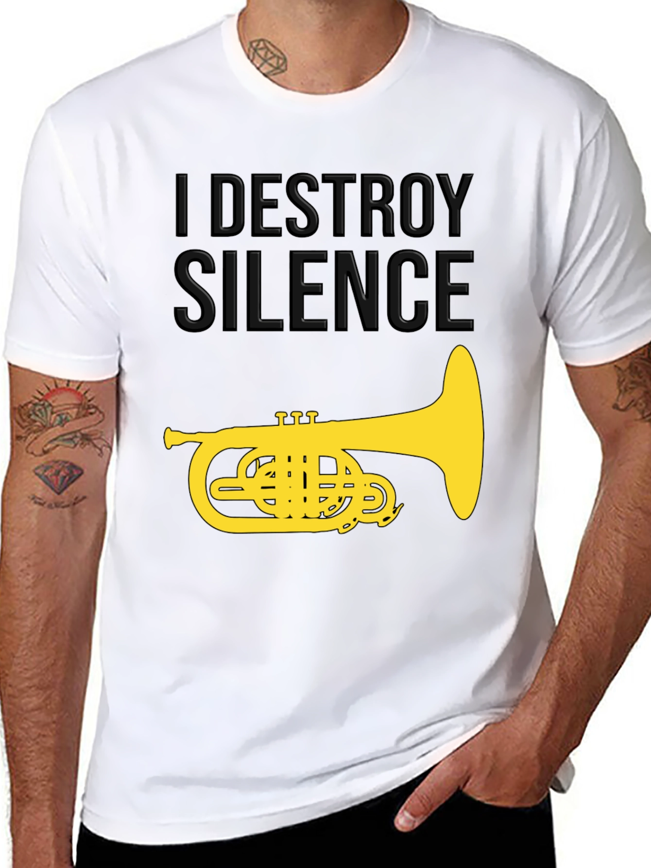 Camiseta Negra I Destroy Silence con Tuba Dorada