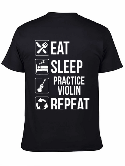 Camiseta Negra Eat Sleep Practice Violin Repeat