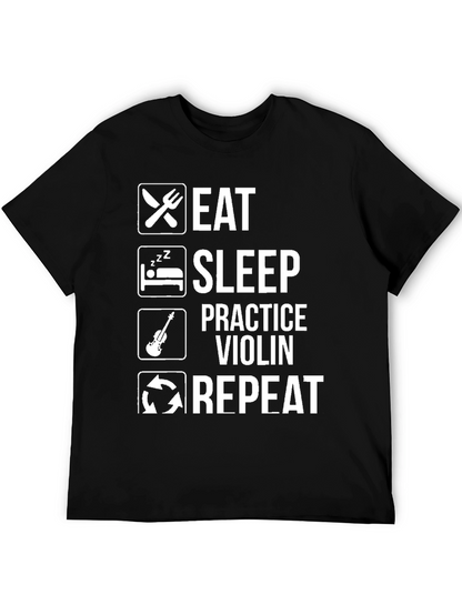 Camiseta Negra Eat Sleep Practice Violin Repeat