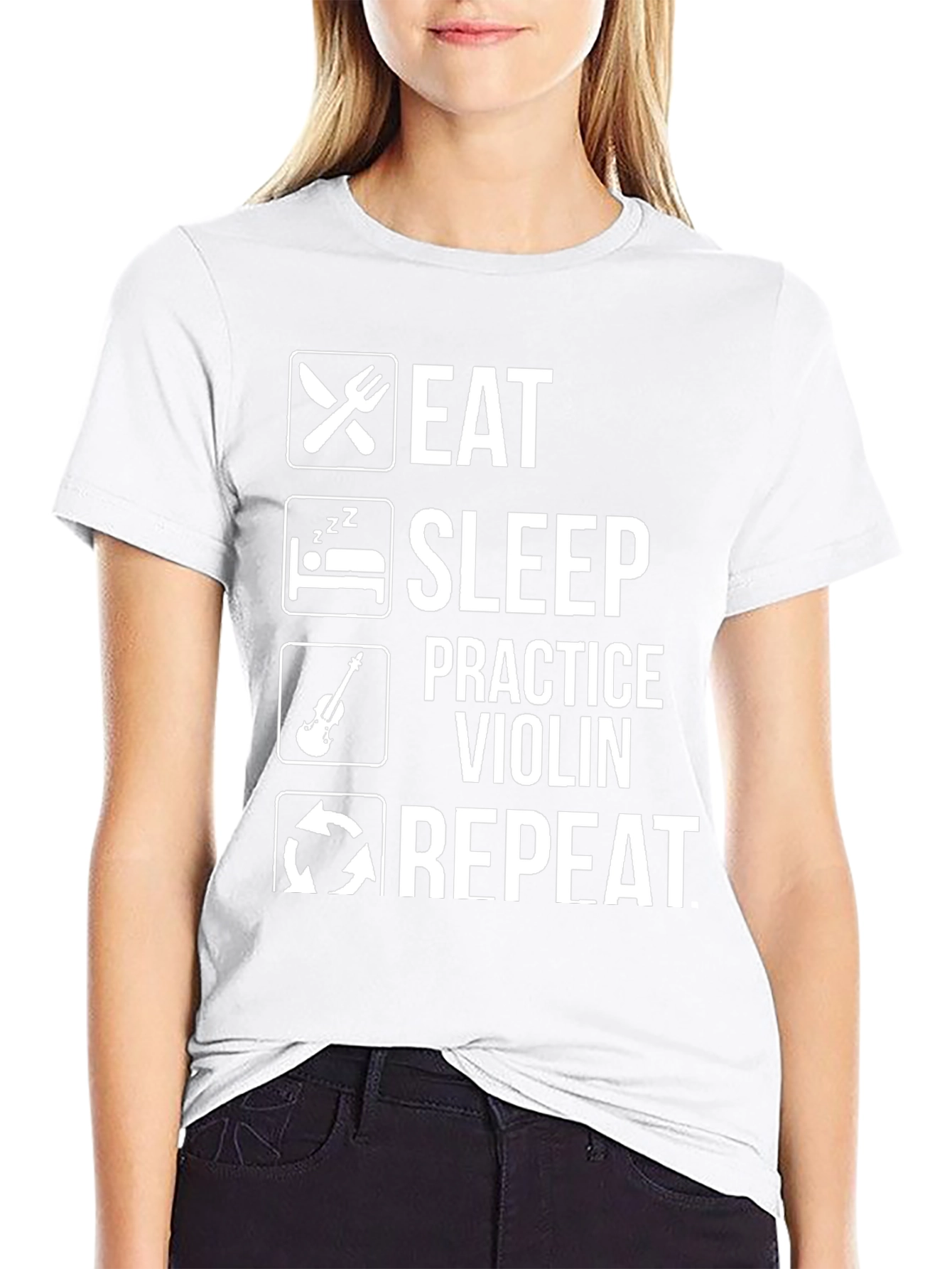 Camiseta Negra Eat Sleep Practice Violin Repeat