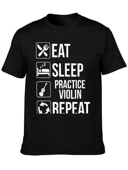 Camiseta Negra Eat Sleep Practice Violin Repeat