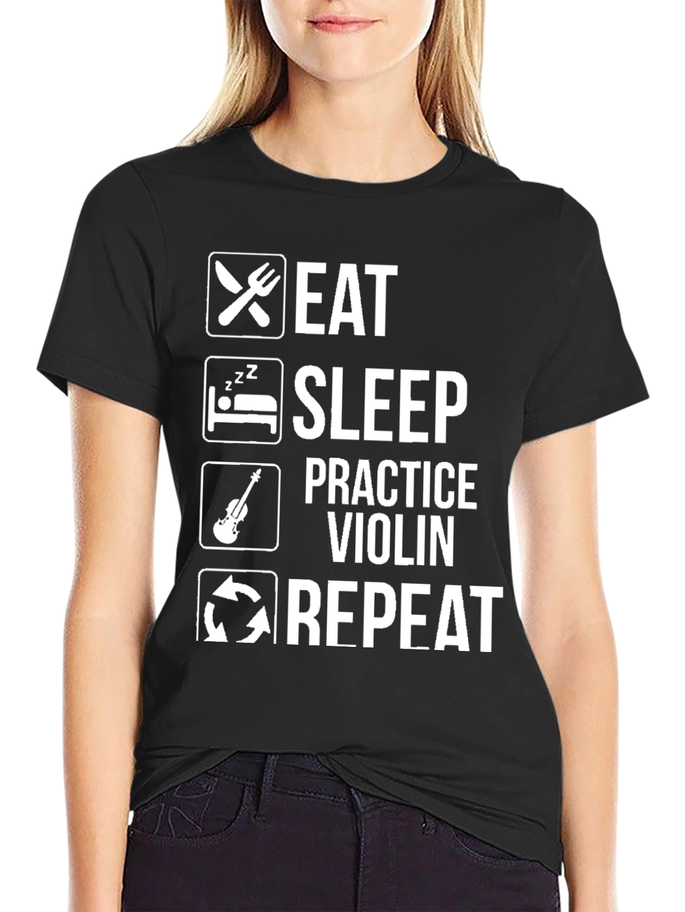 Camiseta Negra Eat Sleep Practice Violin Repeat