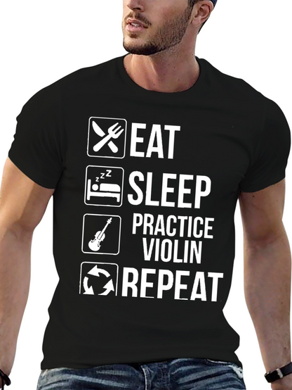 Camiseta Negra Eat Sleep Practice Violin Repeat