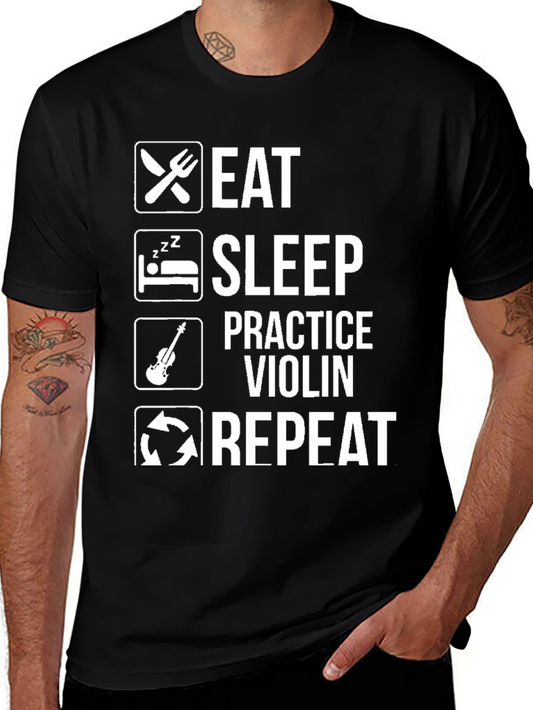 Camiseta Negra Eat Sleep Practice Violin Repeat