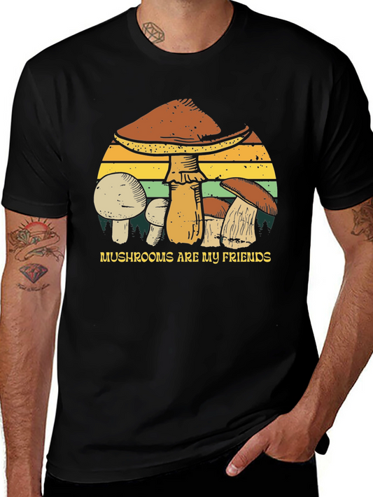 Camiseta Negra con Diseño de Setas Mushrooms Are My Friends