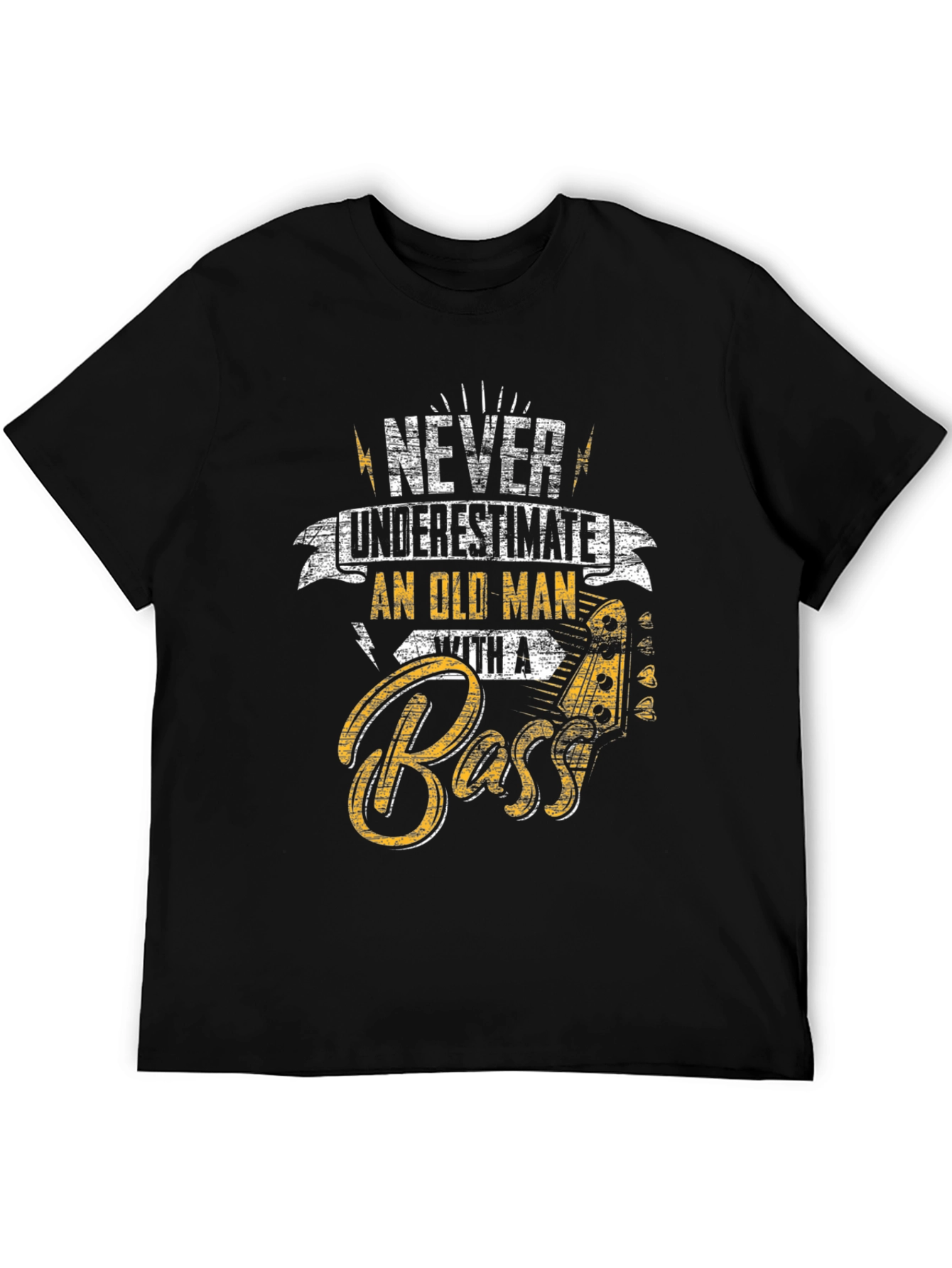 Camiseta Negra Never Underestimate Old Man With A Bass