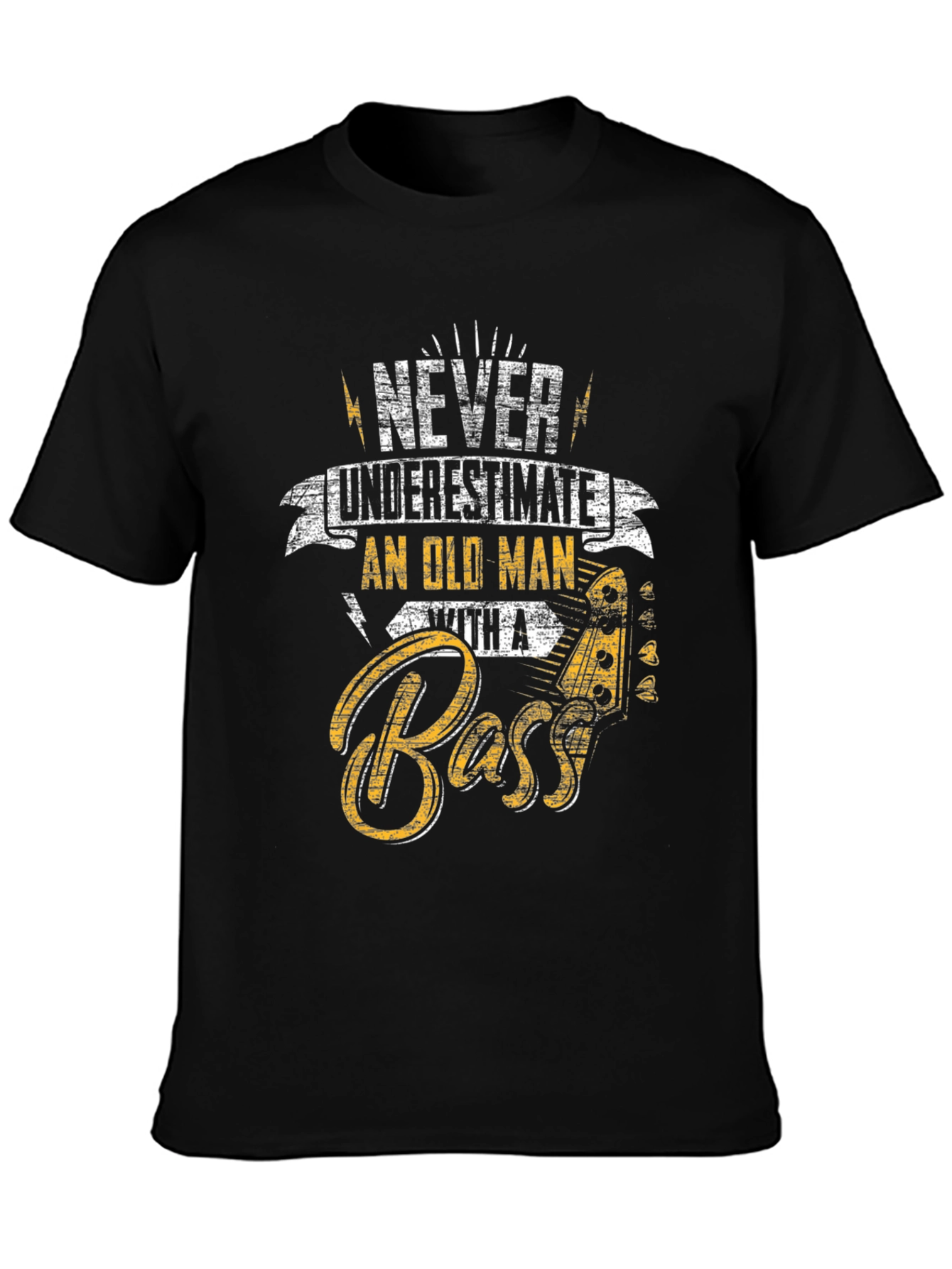 Camiseta Negra Never Underestimate Old Man With A Bass