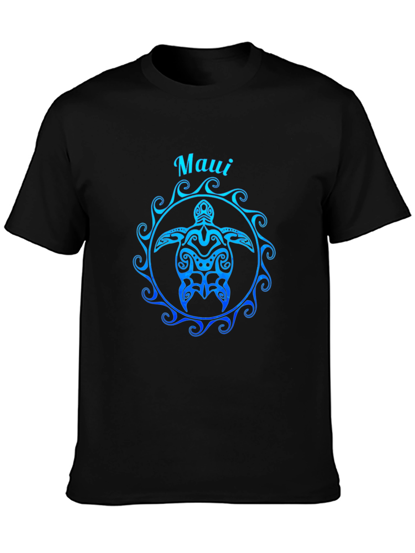 Camiseta Negra Maui Tortuga Tribal Degradado Azul