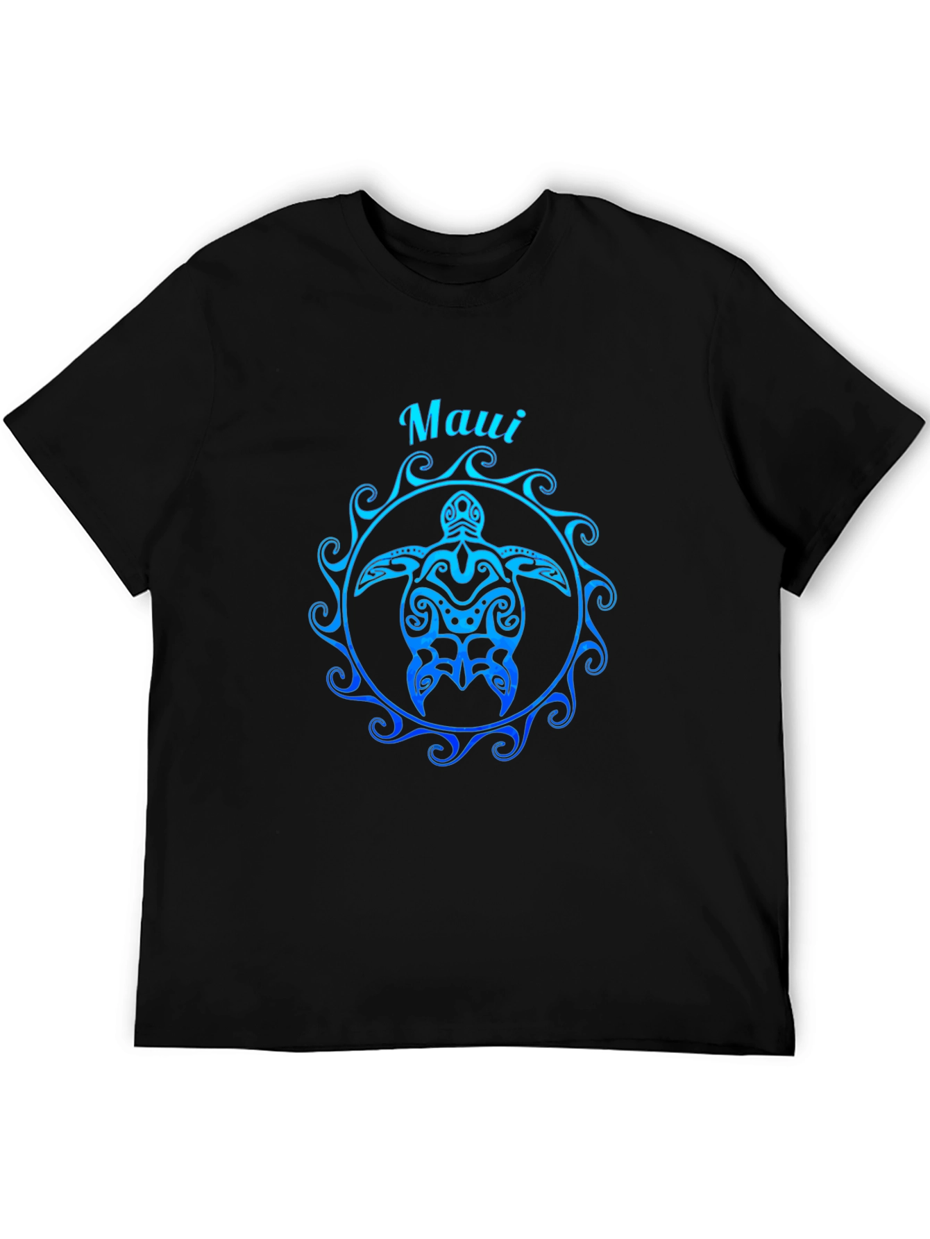 Camiseta Negra Maui Tortuga Tribal Degradado Azul