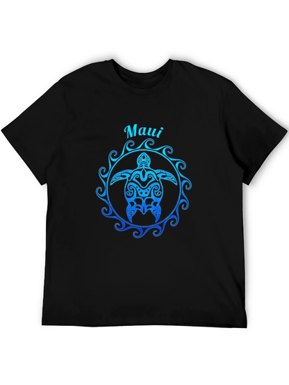 Camiseta Negra Maui Tortuga Tribal Degradado Azul