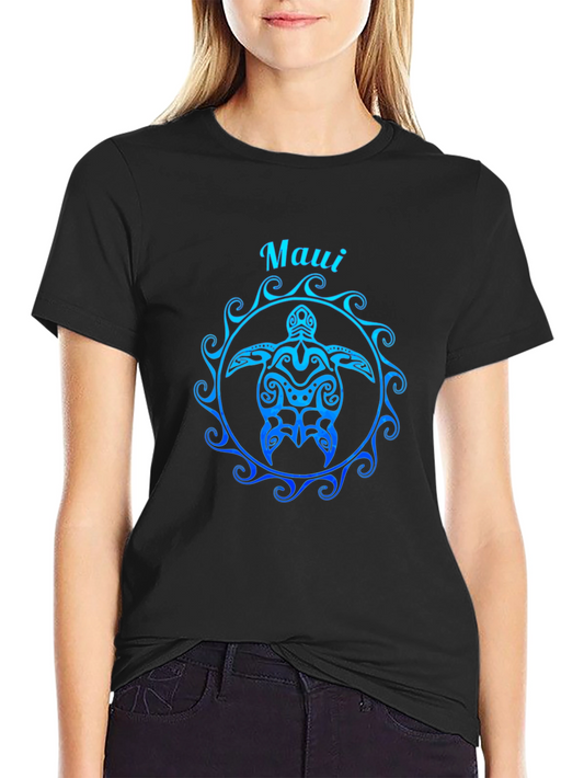 Camiseta Negra Maui Tortuga Tribal Degradado Azul