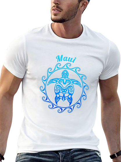 Camiseta Negra Maui Tortuga Tribal Degradado Azul
