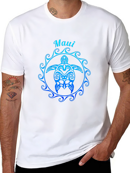Camiseta Negra Maui Tortuga Tribal Degradado Azul