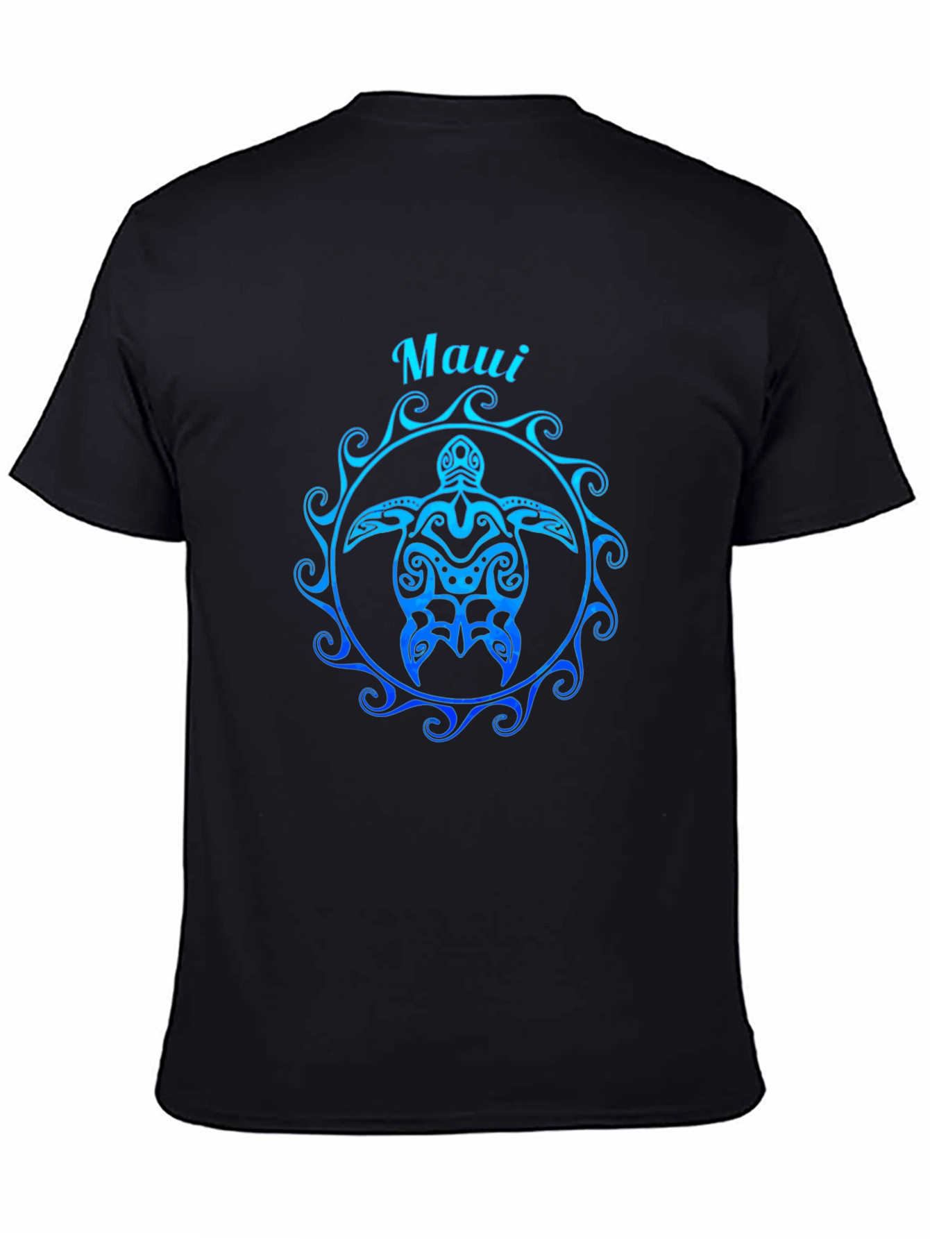 Camiseta Negra Maui Tortuga Tribal Degradado Azul