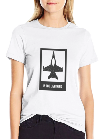 Camiseta Negra P-38D Lightning - Estilo Aviación Clásica