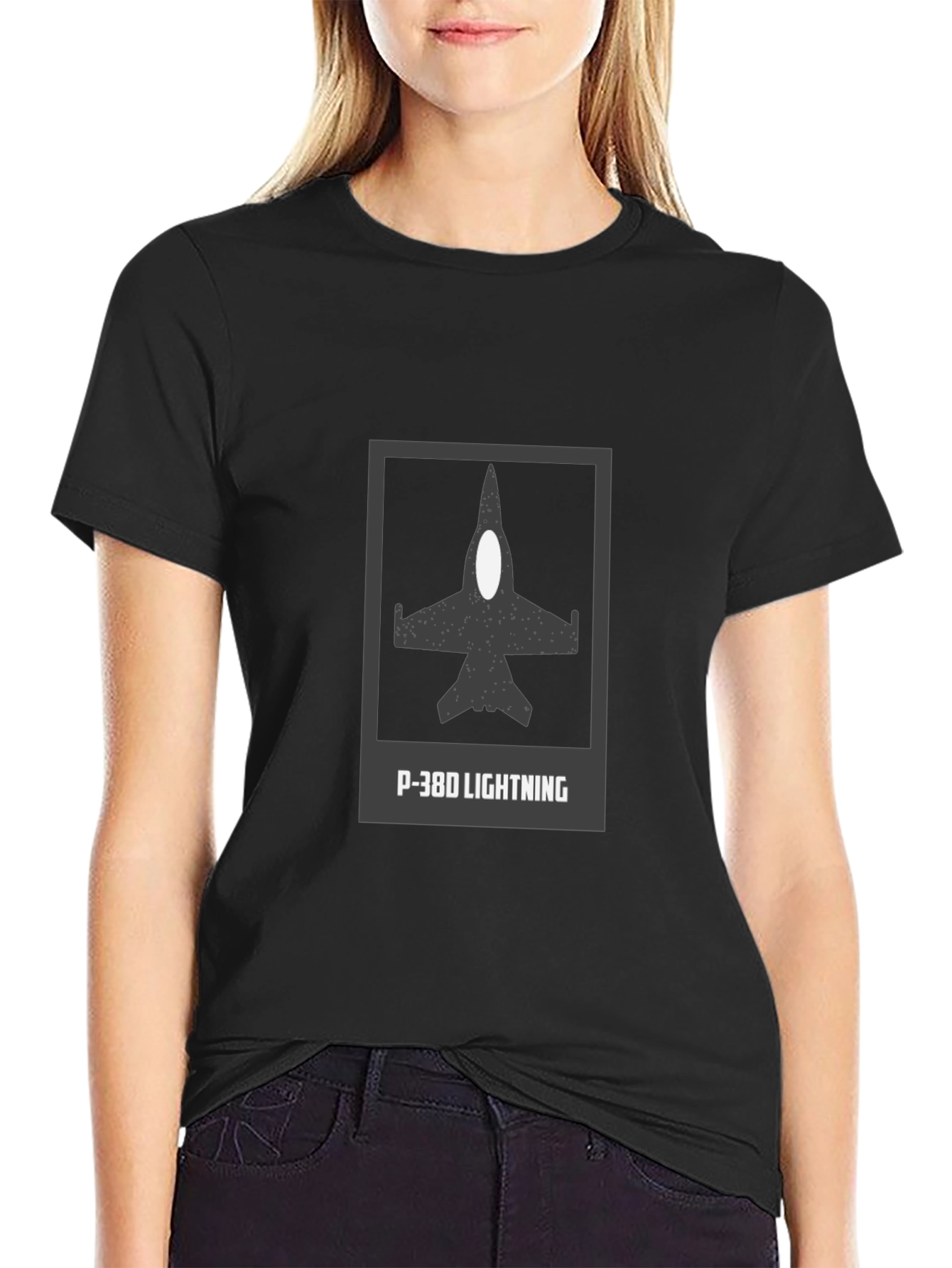 Camiseta Negra P-38D Lightning - Estilo Aviación Clásica