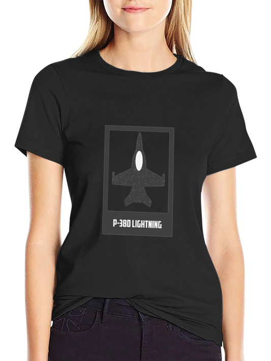 Camiseta Negra P-38D Lightning - Estilo Aviación Clásica