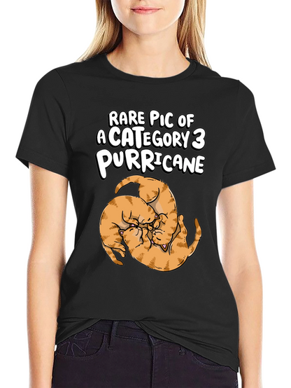 Camiseta Negra Purricane de Gatos Naranja