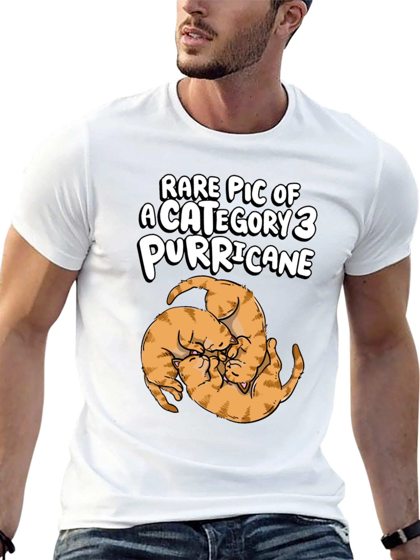 Camiseta Negra Purricane de Gatos Naranja